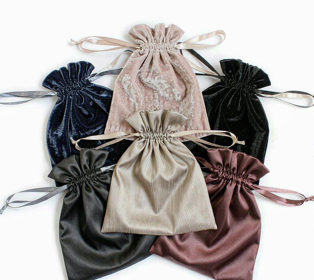 Velvet and satin drawstring pouches